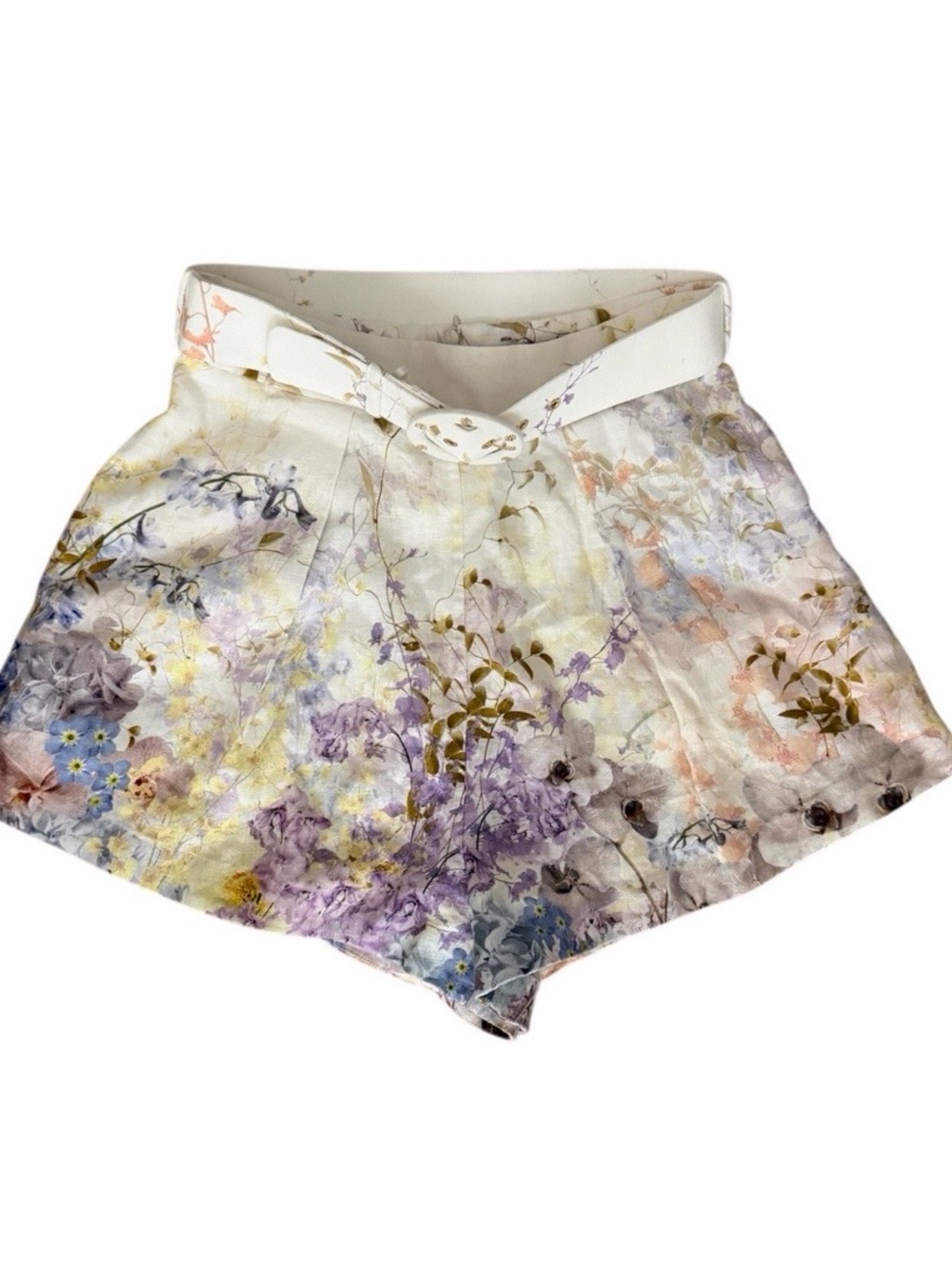 Zimmermann Rhythmic Belted Floral-Print Linen Shorts Size 1/US 6